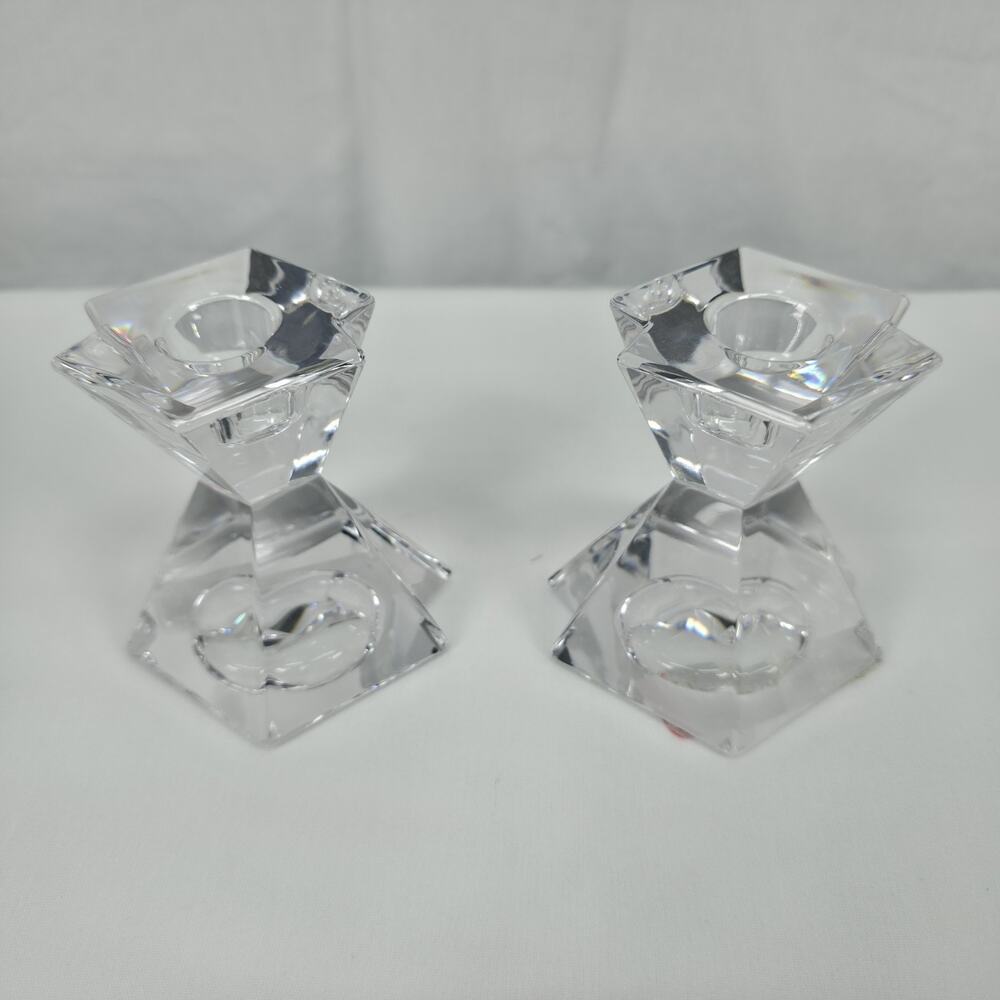 Mikasa Majorca Lead Crystal Candlestick Holders Pair Austria 3.75" T3270/338